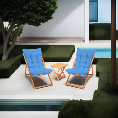 Premium Garden Table & Chairs Set (3 Pieces), Solid Beech Wood, 15.8 x 15.8 x 15.8 inches Table & 23.2 x 35.4 x 17.3 inches Chairs | No Varnish, Water-Based Preservative, Blue & Natural Color | Durable & Stylish Outdoor Furniture