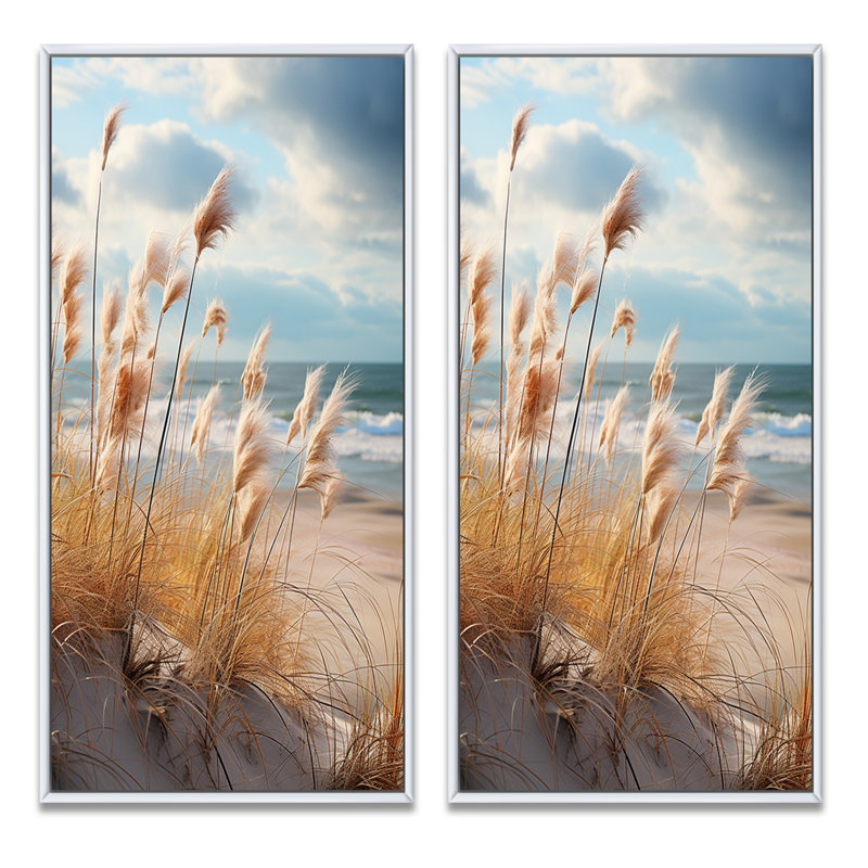 «Beach Photo Coastal Harmony», 2 pièces sur toile, Cadre blanc, H 40 po x l 40 po