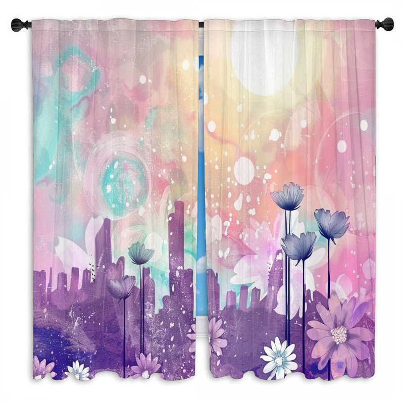 Rideaux de fleurs à motif floral bohémien - 2 panneaux, L 20 po x L 52 po