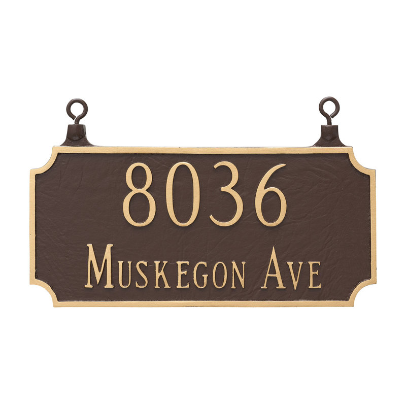 Plaque d'adresse suspendue sur 2 lignes Princeton, Chocolat / or
