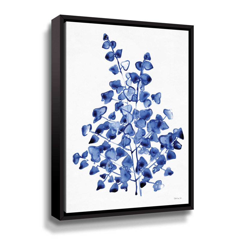 Bleu marine feuillage 2 Gallery, Cadre noir, H 18 po x l 14 po