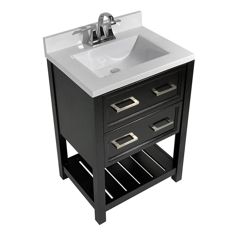 Milan 25'' Single Bathroom Vanity with Solid Surface Top, Espresso, White