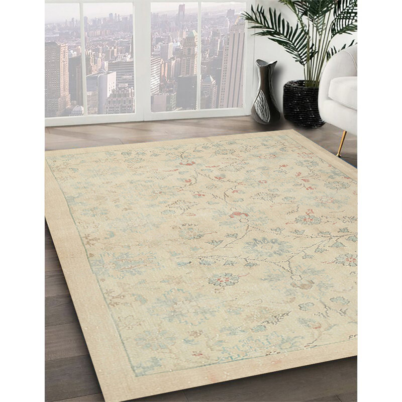 Tapis contemporain beige / olive clair, Rectangle 7 pi x 10 pi