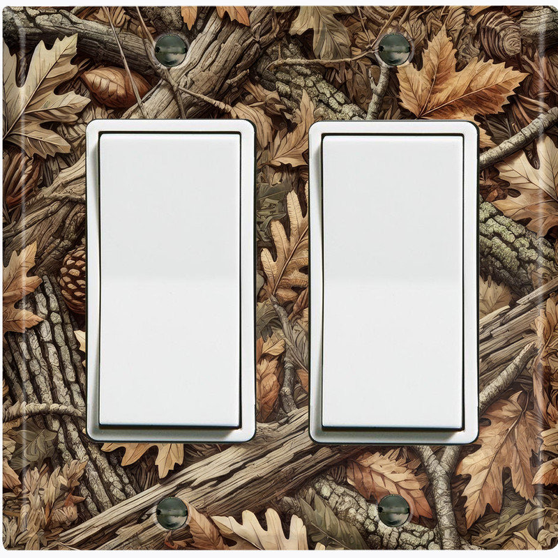Couvercle de plaque d'interrupteur en métal standard 2 bandes GFI Rocker - Rustic Camo Foliage, #6 Double GFI / Rocker