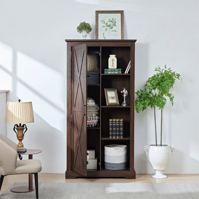 Tall Storage Cabinet Barn Door Storage Country Wood Rustic Farmhouse Pantry Cupboard Barn Door Kitchen Organizer Furniture Home Drawer Shelves L39.37''*W15.75''*H74.4''  Espresso