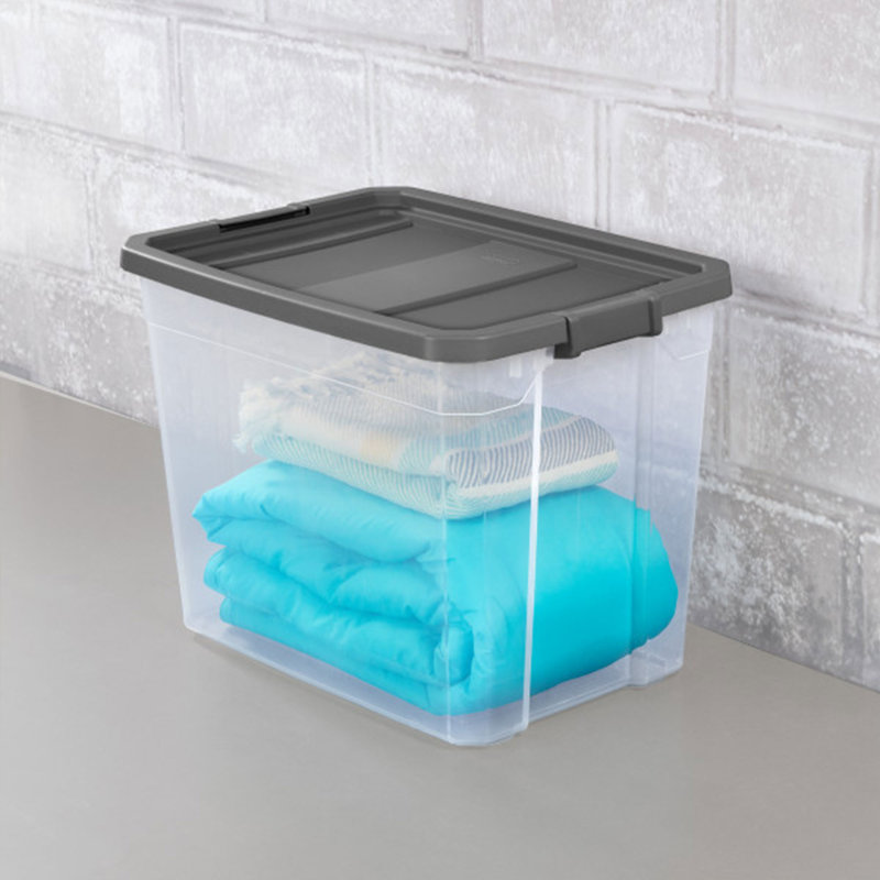 Sterilite Clear Plastic Stacking Storage Containers w/ Lid, 108 Quart, Clear/Gray