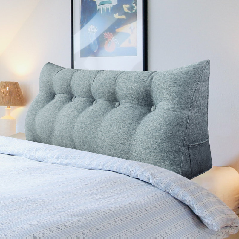Linen Blend Gray Headboard Reading Wedge Pillow for Bed Rest Back Support, 20" H x 59" W x 8" D