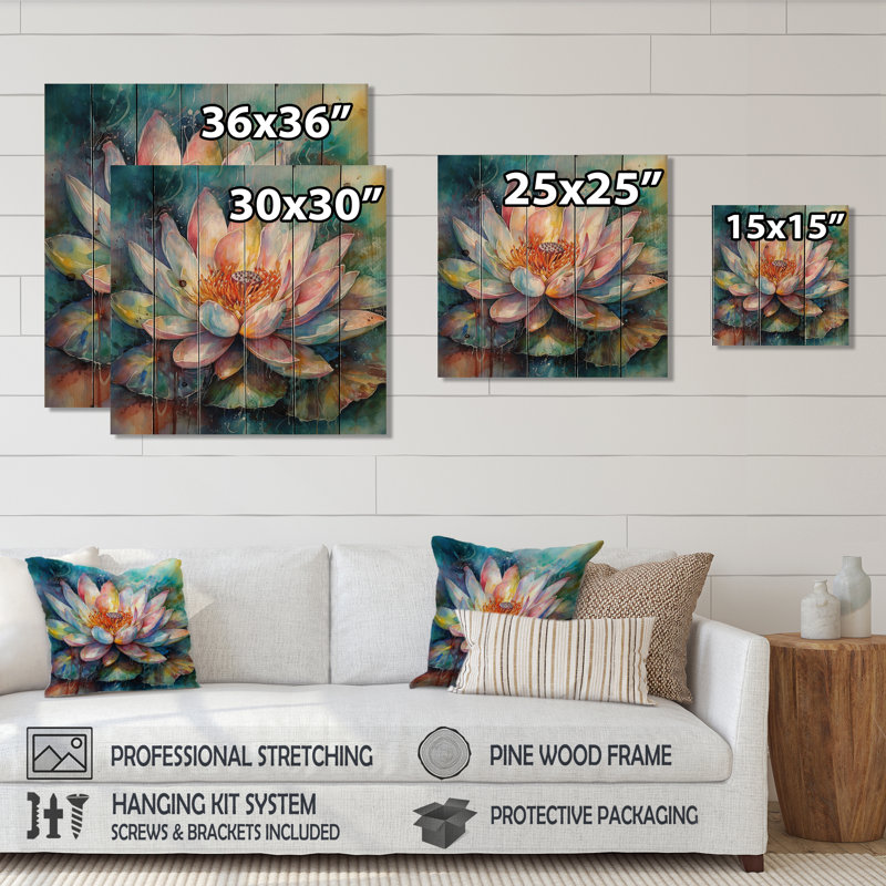 Clemma, lotus rose, rêves floraux II sur bois, H 35 po x l 35 po x P 0,78 po