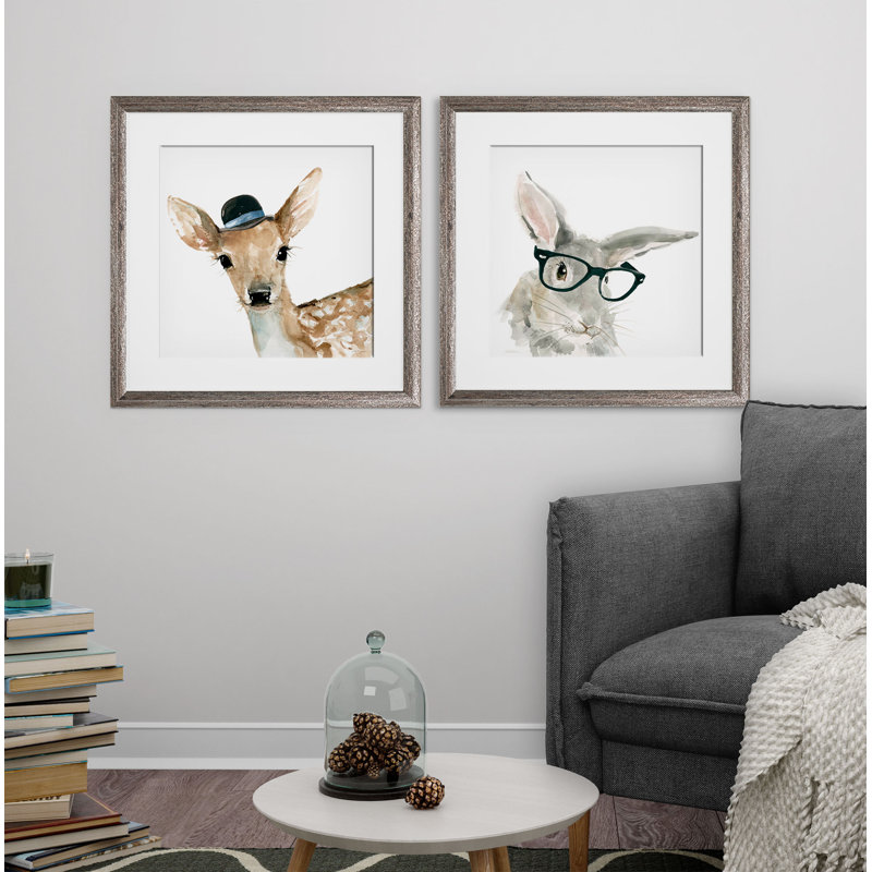 « jolie critter cerf », ensemble de 2 reproductions encadrées, Cadre brun