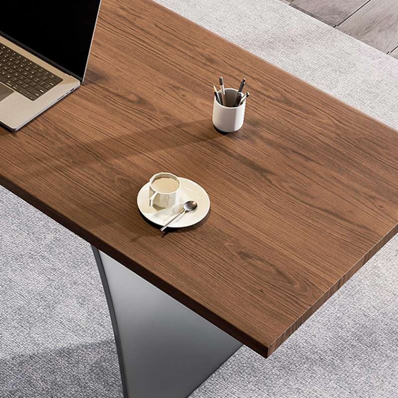 Bureau brun bois de noyer + rectangulaire en bois massif + acier au carbone, H 29,53 po x l 94,49 po x P 31,5 po