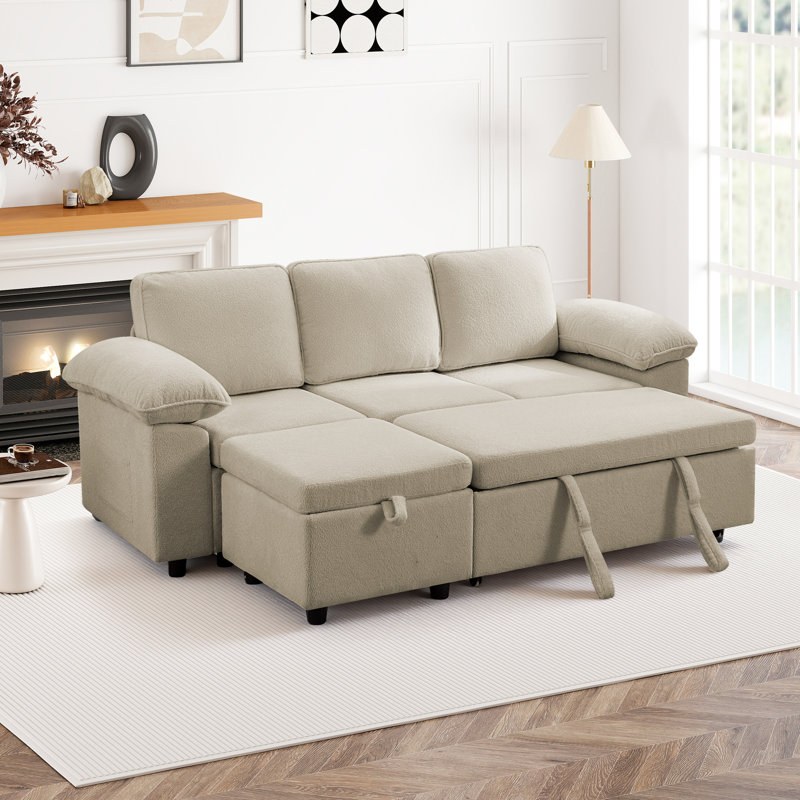 Waldorf 91.7" 3-Seat Sectional Sofa With Ottoman And Pull-Out Bed, Oatmeal