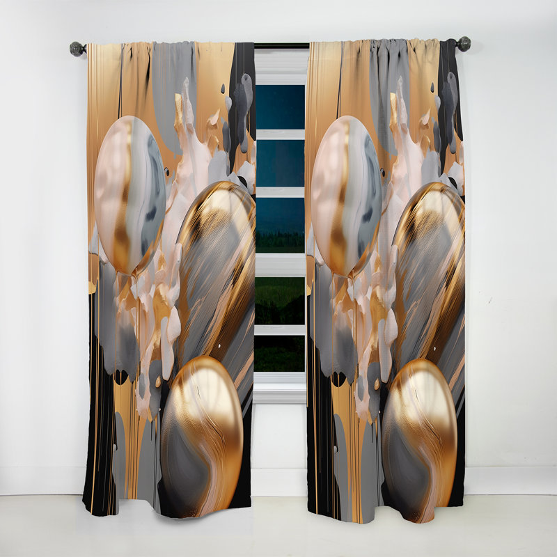 Haranu Gold And Grey Mystic Mulanje - Modern Velvet Curtain - Room Darkening - 1 panel, 52" W x 84" L