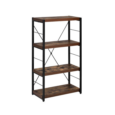Weathered Oak And Black Bookcase With Spacious Shelf Space For Display Rustic 3-Shelf Charm