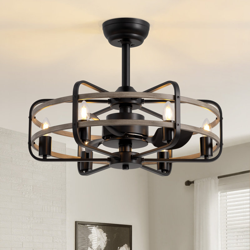 Ventilateur de plafond de style campagnard en cuivre noir classique avec ensemble d'éclairage et télécommande 