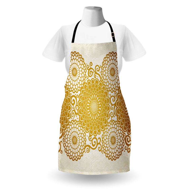 Tablier de préparation pour mandala unisexe, bordure fleurs printanières, taille adulte, coquille d'œuf jaune terre