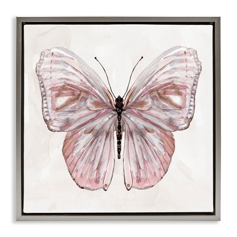 Cadre flottant papillon discret rose, design par Carol Robinson, H 25 po x l 25 po, Cadre flottant gris lustré