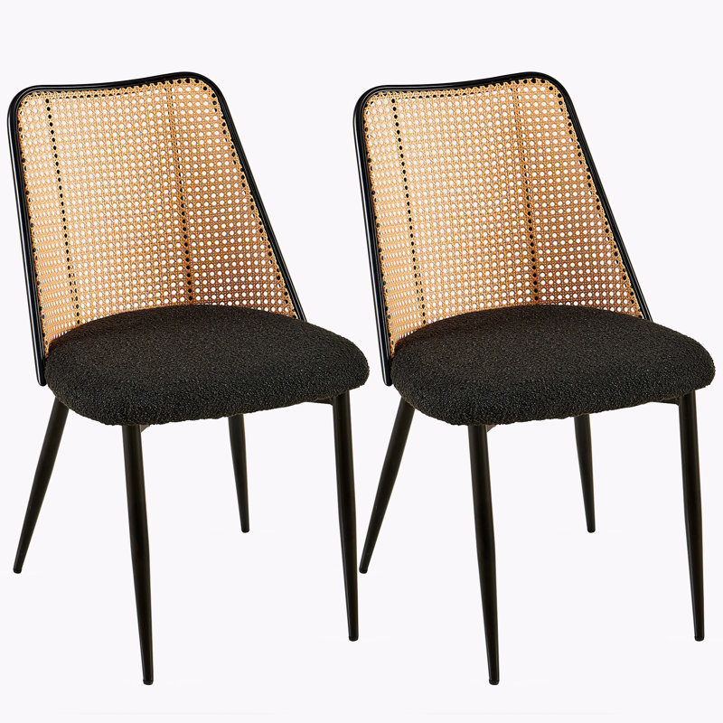 Boucle Upholstered Dining Chairs , Black, 2
