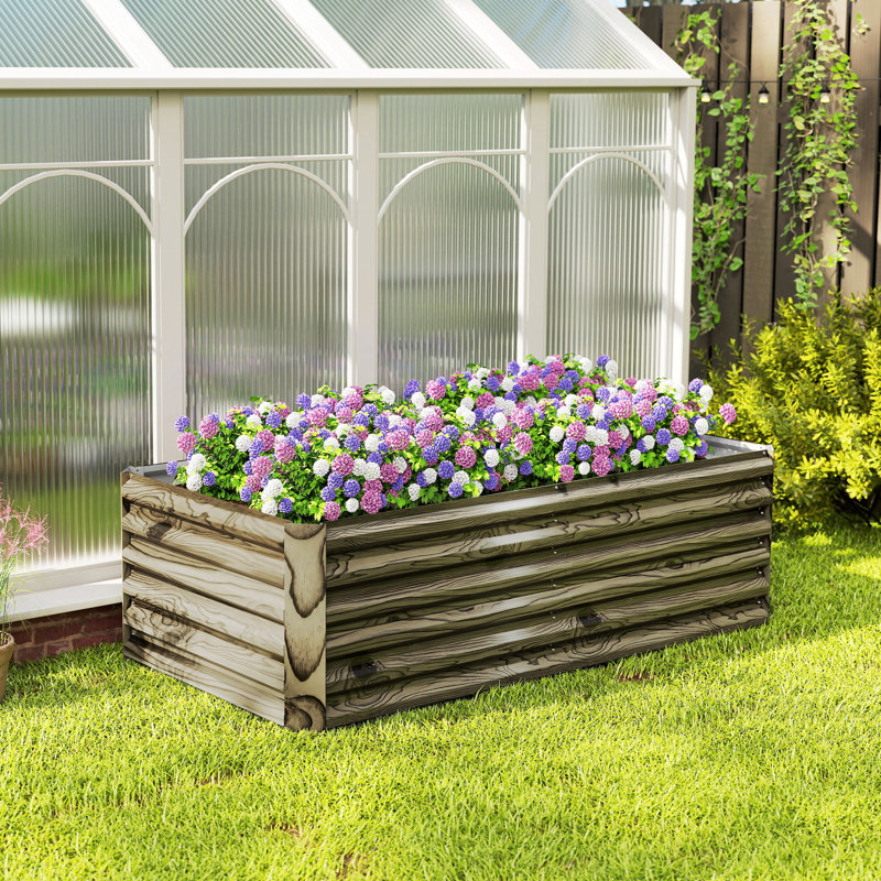 Lit de jardin surélevé galvanisé 6 pi x 3 pi x 2 pi, effet bois clair, Brun