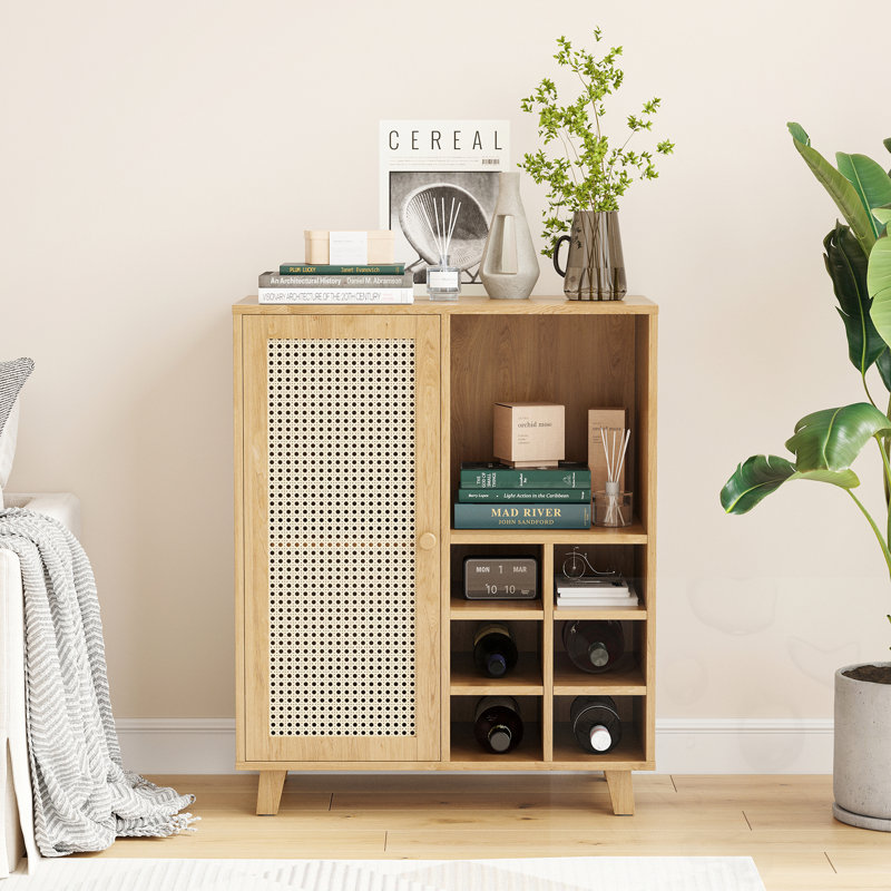 Armoire à vin avec porte-bouteilles et rangement, Naturel