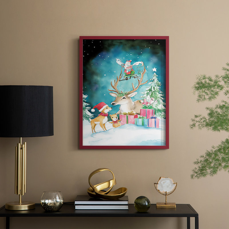 «Christmas Holiday Art DCCLV III», reproduction d'art encadrée - bois massif, H 30 po x l 24 po, Rouge