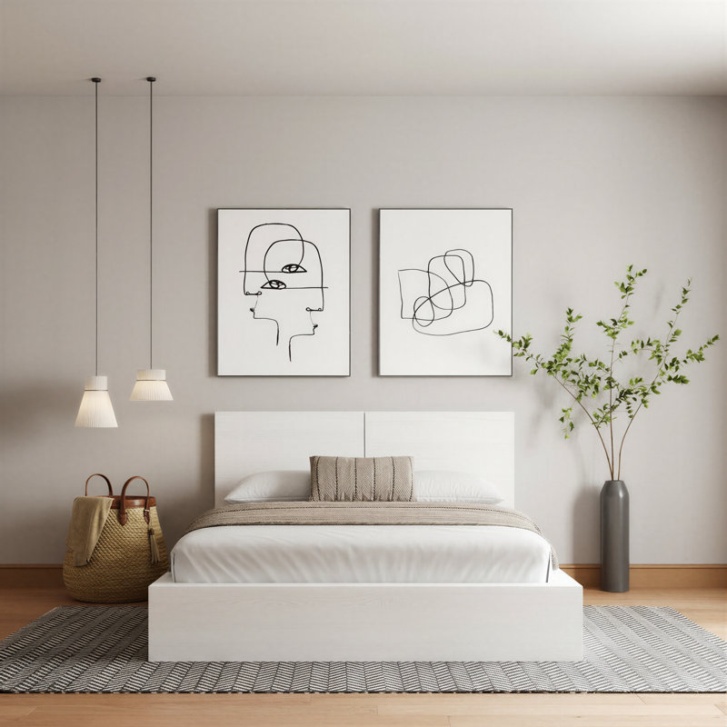 Guendolyn Platform Bed & Headboard, Queen, White