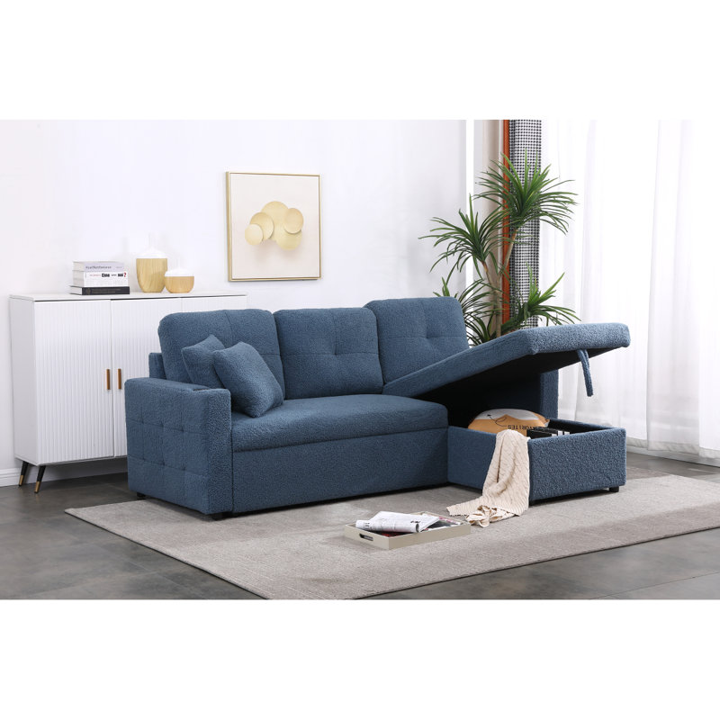 Canapé-lit modulaire avec méridienne avec rangement Lambswool, Vert