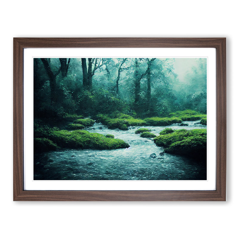 Breathtaking Forest Stream - Single Picture Frame Print, 46cm H x 64cm W x 2cm D, Walnut Framed