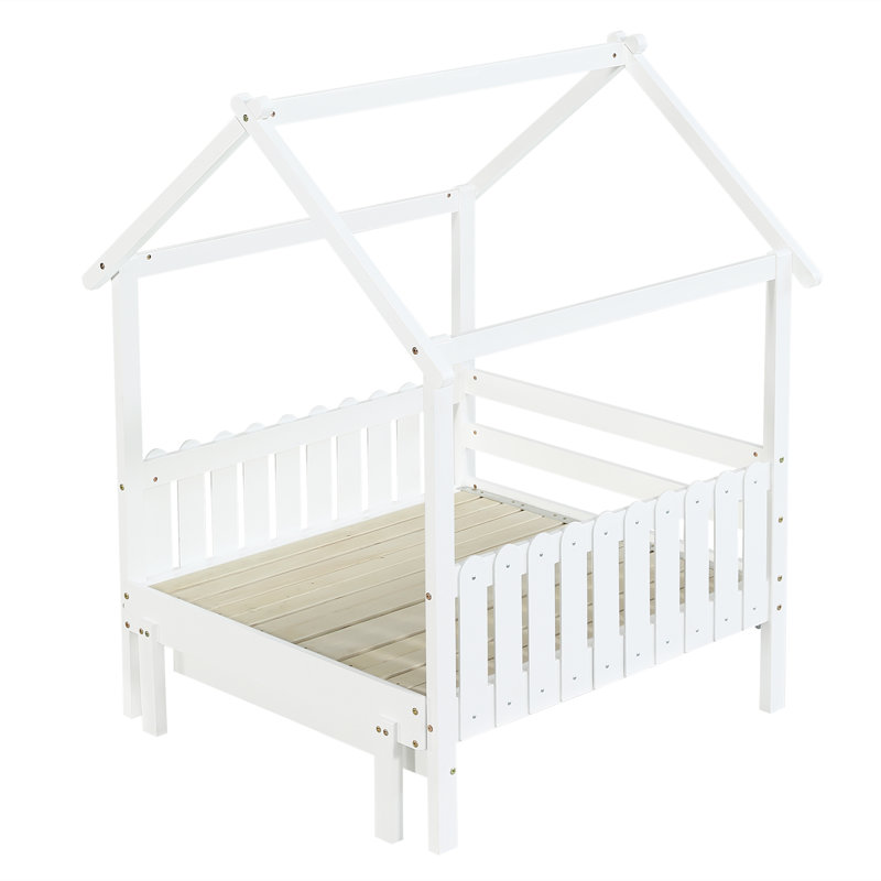 Tacie Wooden Pull-Out Bed with Roof, Safety Guardrails