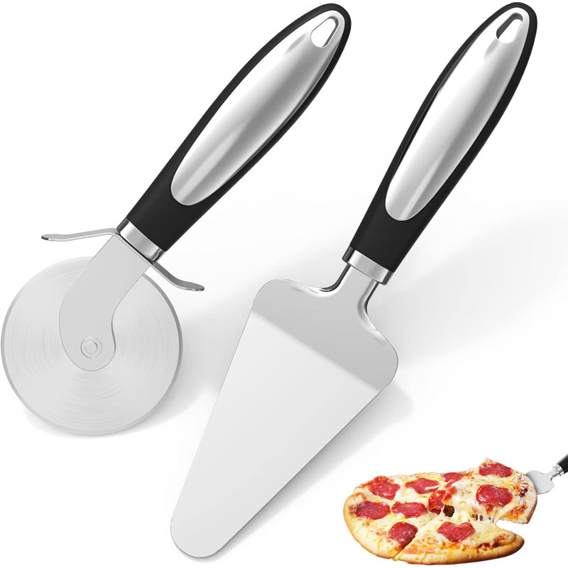 Couteau à pizza professionnel avec couteau à tarte - Lame tranchante en acier inoxydable 430 pour pizza, gâteau et gaufres