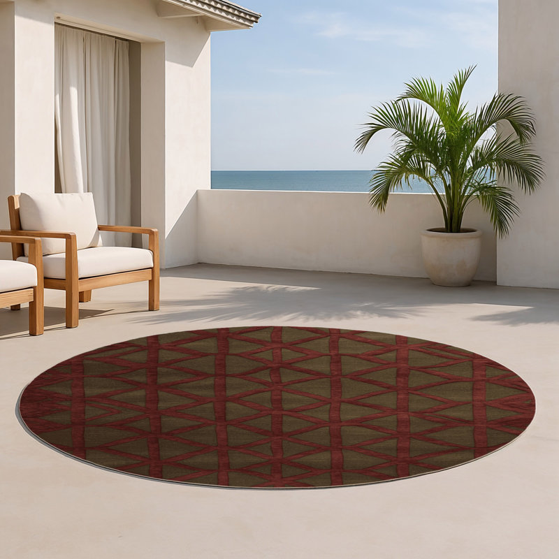 Tapis brun intérieur et extérieur Trellis, Rond 5 pi