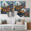 Paysage de village fantaisiste bleu - paysage abstrait-592219485