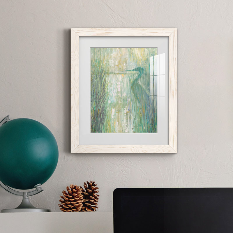 Morning Egret II - peinture encadrée, Cadre blanc, H 20 po x l 17 po x P 1,5 po