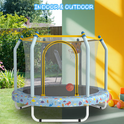 55-Inch Small Toddler Trampoline With Basketball Hoop For Kids Indoor & Outdoor
