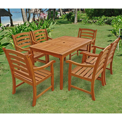 Izaguirre 6 - Person Wood Patio Dining Set with Rectangular Table