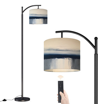 Lampe sur pied à arc avec abat-jour réglable Abstrait bleu marin moderne Océan bleu Océan Vagues debout Lampe à 3 températures de couleur à intensité variable pour poteau haut avec interrupteur au pied pour la chambre à coucher