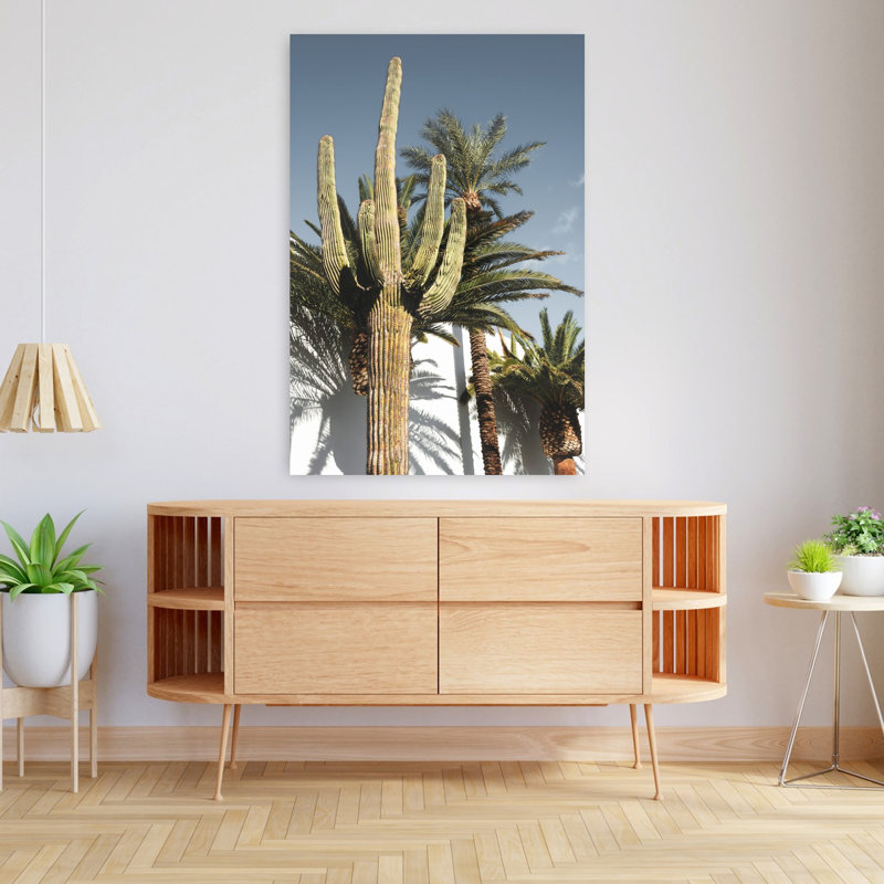 Art contemporain, paysage abstrait, palmier, cactus, H 48 po x l 32 po