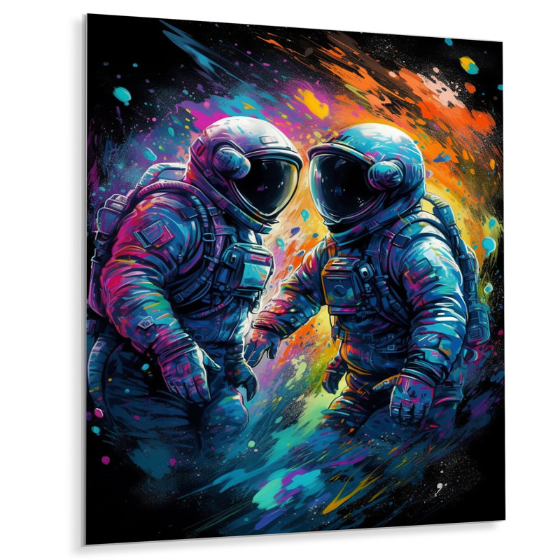 Astronaut Confrontation - Décoration murale espace en métal, H 20 po x l 12 po x P 1 po