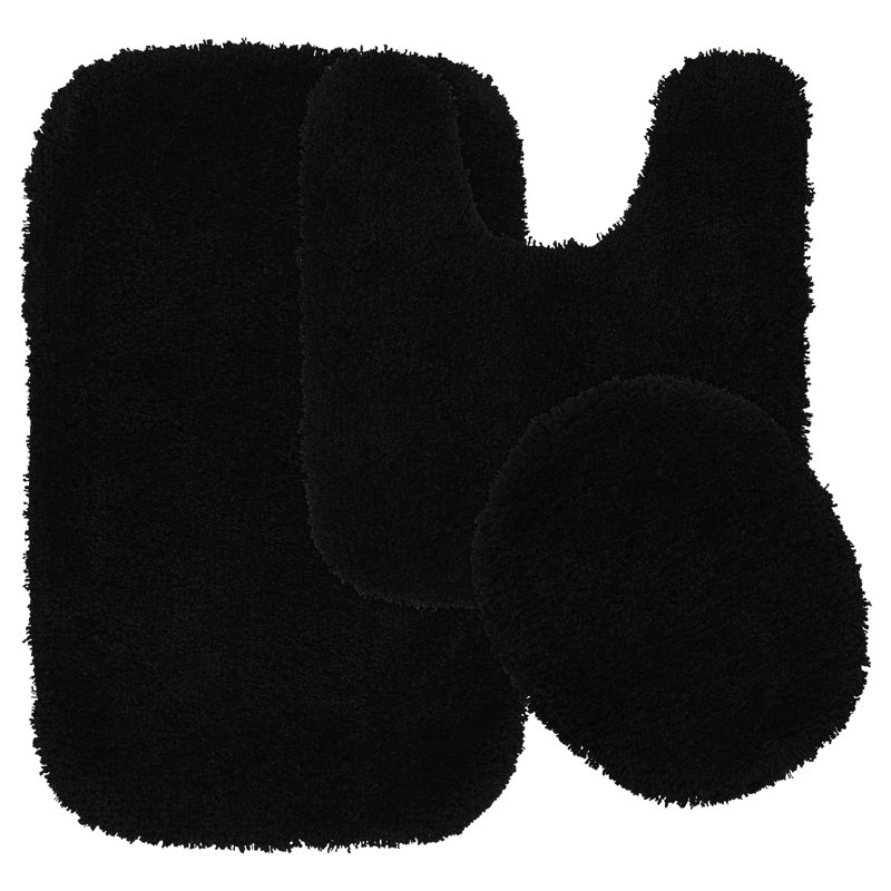 Treye 3-piece nylon bath mat set with non-slip backing, Noir