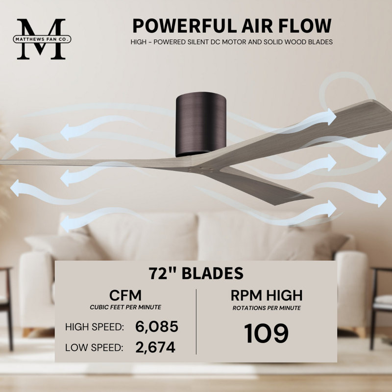 Irene Ceiling Fan, Gray Ash Tone, 72", Brushed Bronze