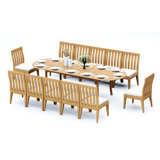 10 Seats 11 Pcs Grade-A Teak Wood Dining Set: 118" Double Extension Oval Table And 10 Caranas Arm Chairs #11Ca2610