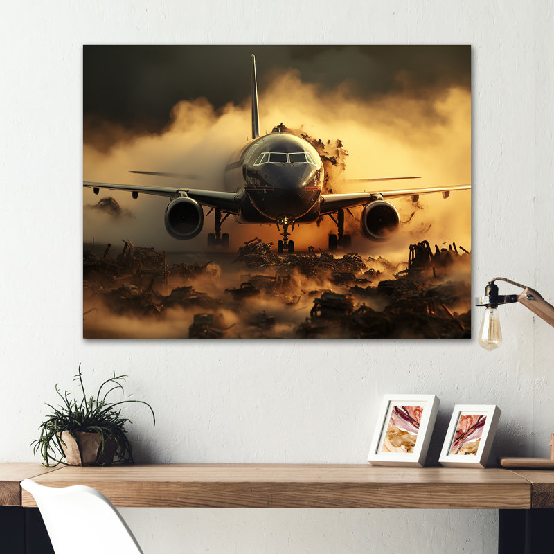 Avion prêt pour le décollage I - train, art mural en métal, H 12 po x l 20 po x P 1 po