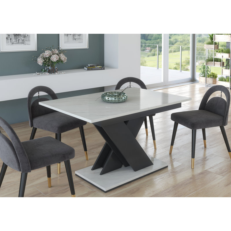 Xan Extendable Dining Table, White Marble Effect/Grey 