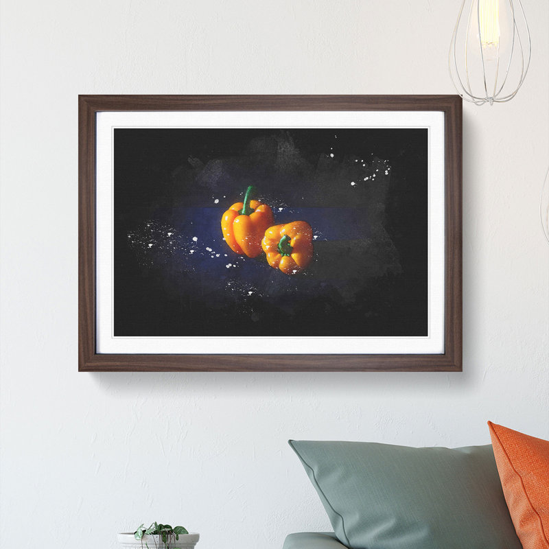 Orange Bell Peppers - Single Picture Frame Print on MDF, 33cm H x 45cm W x 2cm D, Walnut Framed