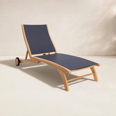 Perrin Teak Outdoor Reclining Chaise Lounger with Rear Wheels