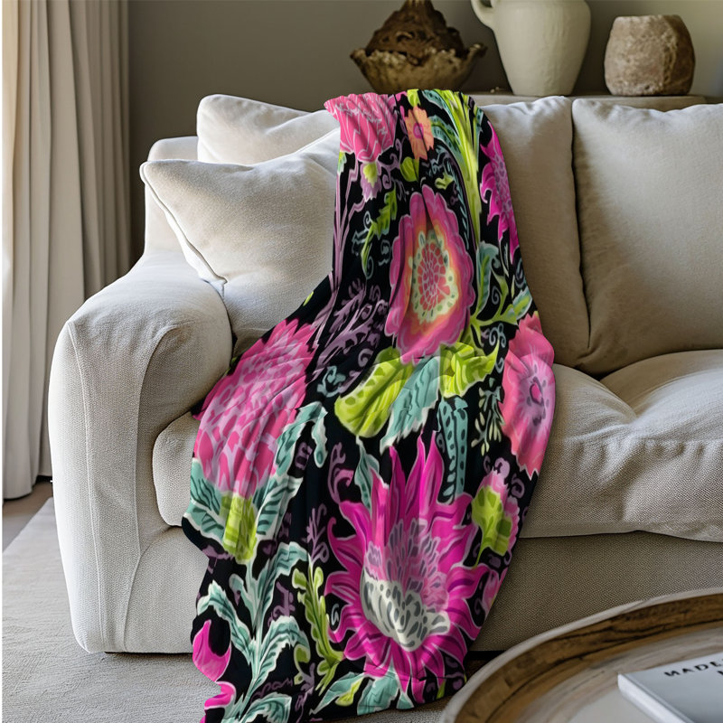 Fleurs audacieuses sur fond foncé - 1 pièce Sherpa Premium, L 80 po x l 60 po