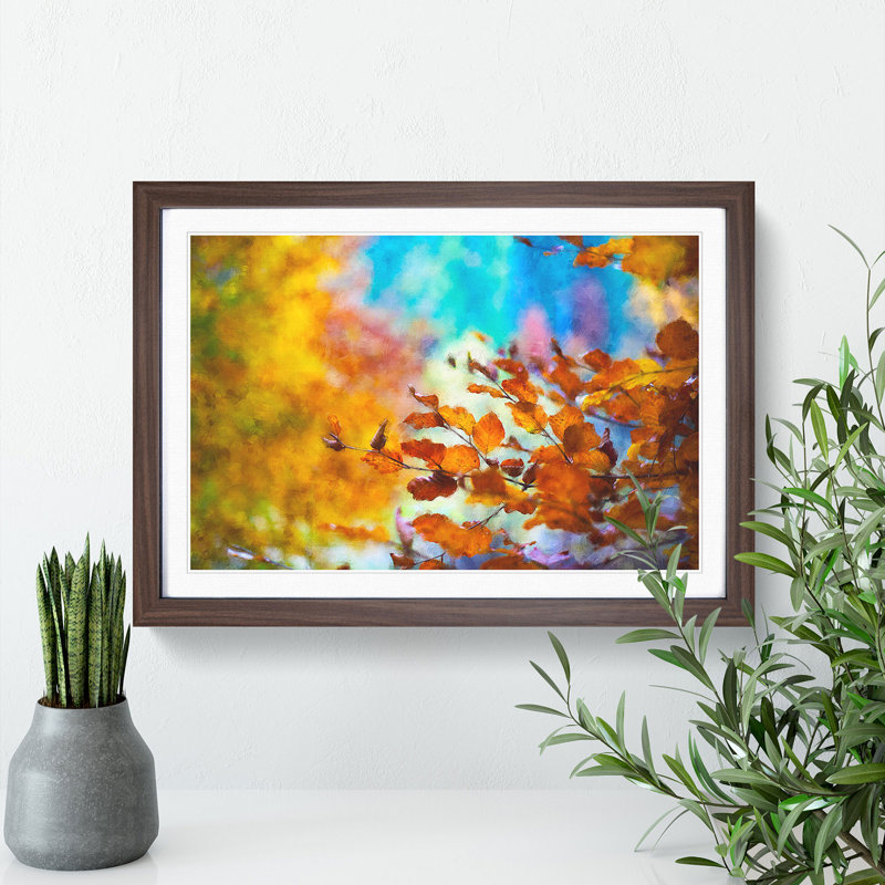 Autumn Leaves Abstract - Picture Frame Painting Print, 33cm H x 45cm W x 2cm D, Walnut