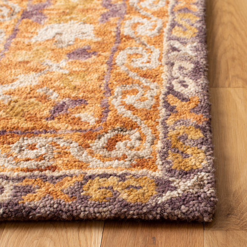 Handmade Tufted Wool/Cotton Orange/Beige Rug, Rectangle 3' x 5'