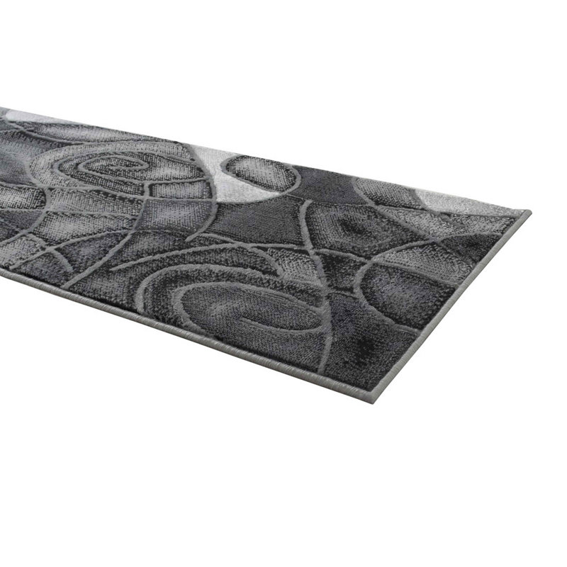 Tapis gris à motif abstrait Albrechtice, Tapis de couloir 2 pi x 7 pi