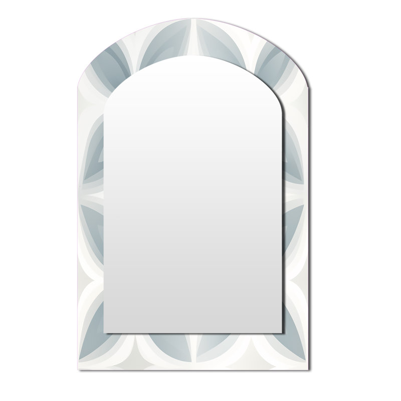 Soft Monochrome - Damask Arch Decorative Wall Mirror, Boho Asymmetrical Mirror, Printed Metal Art, 43" x 33"