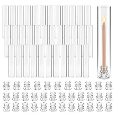Ensemble de 36 bougeoirs ouragan, diamètre 6,5 cm x hauteur 35 cm, manchon cylindrique en verre transparent, verre borosilicate haute résistance, protection contre le vent pour mariage, centre de table, fête, décoration intérieure